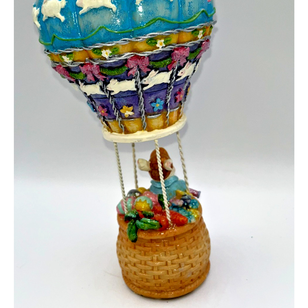 Vintage HTF Beautiful Happy Easter Bunny Rabbit In A Hot Air Balloon Flying - Picture 13 of 16
